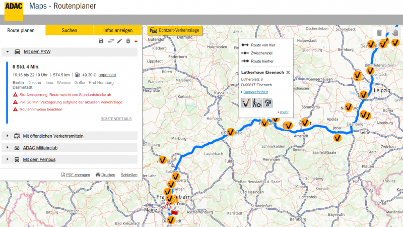 Beispiel ADAC-Routenplaner